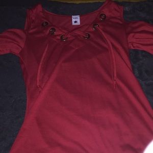 Red beautiful of the shoulders shirt